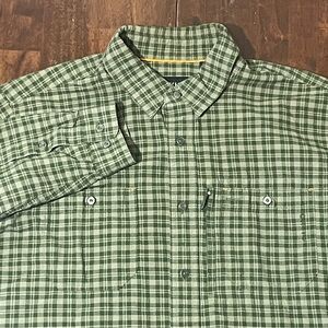 Orvis River Guide Shirt Mens Large Green Check Gingham Long Sleeve Pockets